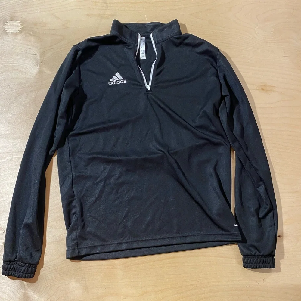 Adidas Black Quarter Zip Long-Sleeve Top with Logo Medium (OO)
